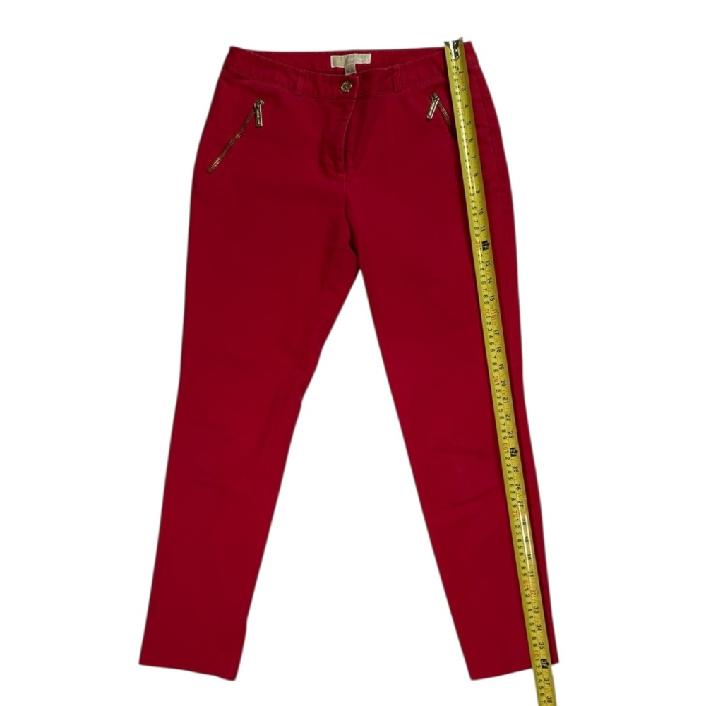 Michael Kors Pants Womens 6 Red Stretch Gold Zipper Pockets Skinny Leg - Picture 6 of 13